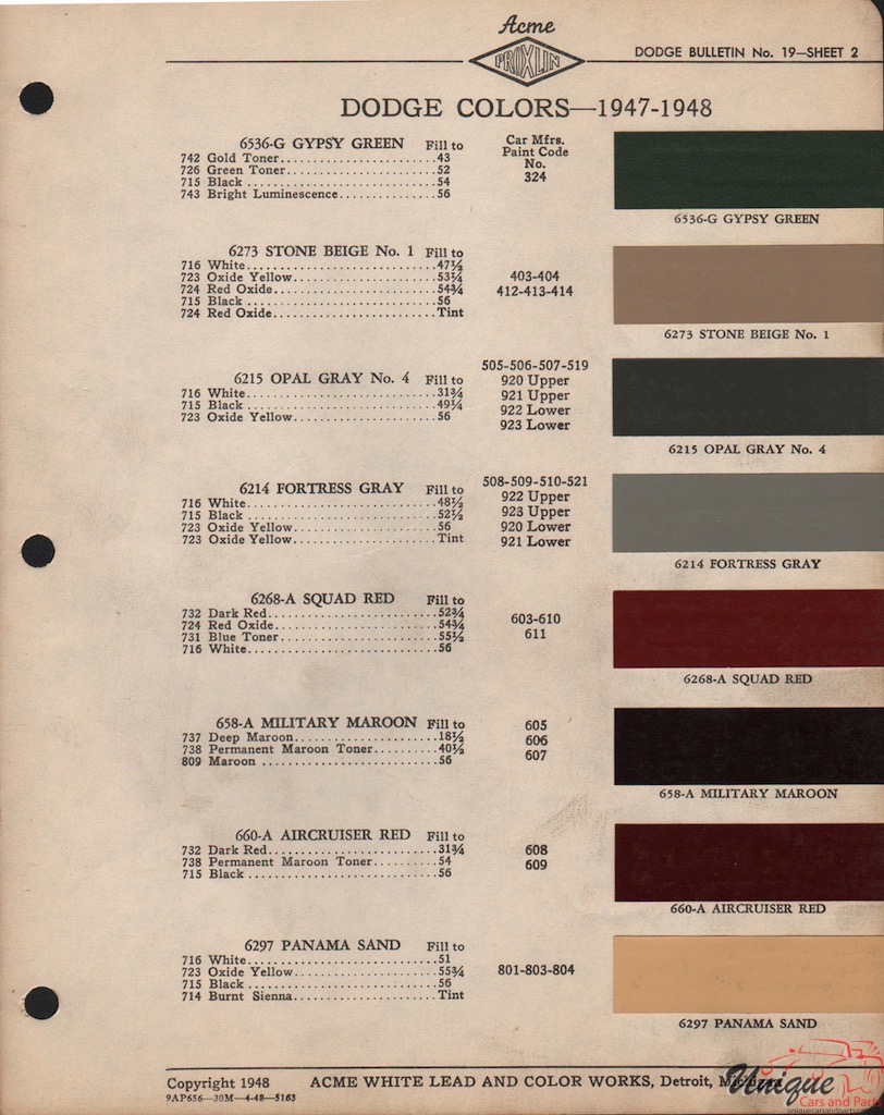 1947 Dodge Paint Charts Acme 2
